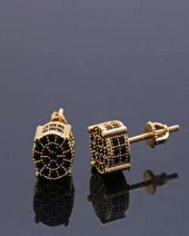 hip hop iced out ear studs for men luxury designer bling black diamond earrings 18k gold plated fashion ear Jewellery birthday gifts9125770