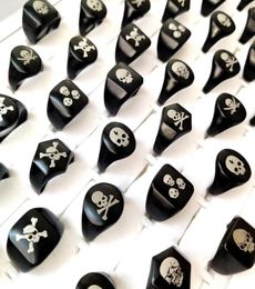 30pcslot Whole TOP MIX Skull Biker Ring Hiphop Jewelry Classic Punk Black Gothic Alloy Ring Men Women Party Skeleton Jewelry2438069