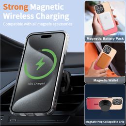 Stand Phone Case For iPhone 15/13/14 Series Magnetic Magsafe Ring Holder Transparent Matte Cover Magnetic iPhone Case Ring Grip