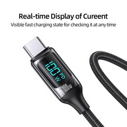 USAMS U78 100W LED Display Type C To Type C Cable PD Fast Charging Charger USB C Cable for iPhone 15 Pro Max Macbook iPad Xiaomi