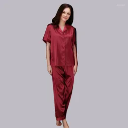 Home Clothing Silk Women Lingerie Casual Pyjamas Set With Long Pants Solid Turn-down Collar V Neck Homewear Sleep Wear Night Suit