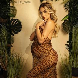 Maternity Dresses Sexy Chiffon Leopard Pregnant Womens Photography Dress Printed V-neck Lace Backless Photo Shooting Womens Photography Dress Q240413