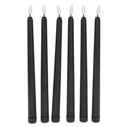 Party Decoration Pack Of 6 Black LED Birthday Candles Yellow Flameless Flickering Battery Operated Halloween