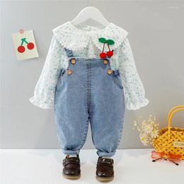 Clothing Sets Baby Girls Kids Floral Shirt Overalls 2 Pcs Suit Toddler Infant Clothes Spring Autumn Children Casual Outfit Set