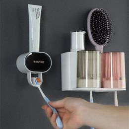 2/4/6PCS Creative Automatic Toothpaste Dispenser Wall Mounted Toothpaste Squeezer Toothbrush Holder Bathroom Accessories Set