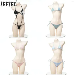 Bras Sets IEFiEL Womens One Piece Sexy Bikini Exotic Lingerie Swimsuit Halter Unlined Lace-up Bodysuit Set For Dating Night Pool Side