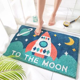 Bath Mats Cartoon Flocking Mat Space Series Bathroom Rug Children's Room Doormat Foot Pad Non Slip Absorbent Floor