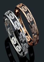 Europe America Fashion New Style Lady Women Titanium steel Engraved B Letter Hollow Out Settings Diamond Bangle Bracelet 2 Color4273784