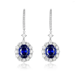 Dangle Earrings 925 Silver Plated Gold With High Carbon Diamond Royal Blue/JJ Classic Diana Series 3 Carat Blue Treasure