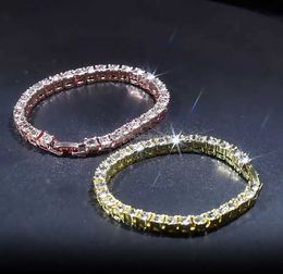 3Mm 4Mm 5Mm Diamond Crystal Tennis Chain Bracelet Hip Hop Iced Out Jewellery Gold Silver Men Rhinestone Bracelets