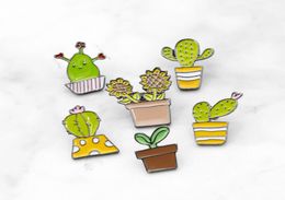 Hot selling cute cartoon little green potted plant cactus alloy enamel pin badge brooch6008528