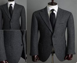 Houndstooth Men Suits Grey Custom Made Men Jacket Handsome Double Breasted Tuxedos Peaked Lapel Blazer Foamal Business Coat7617609