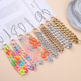 Colorful Acrylic Mobile Phone Charm Bracelet Chain for IPhone Samsung Anti-lost Universal Cell Phone Strap Rope Pendant