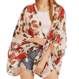 Women's Blouses Chiffon Womens Japanese Print Blouse Smock Cardigan Tops Floral Long Sleeve Kimono Suncreen Ladies T Shirts Transparent