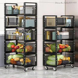 Kitchen Storage Vegetable Shelf Rack Floor-to-ceiling Multi-layer Fruit And Mobile Basket Put Snack Storag