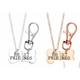 Pendant Necklaces Gold Sier Best Friends Necklace Pet Dog Bones Jewellery Bff 2 Part And Keychain Ship Drop Delivery Pendants Dhuyf