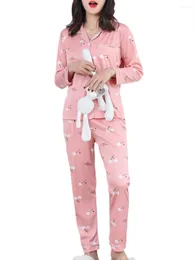 Home Clothing Long Trousers Pajamas Sets Round Neck Casual Cloth Breathable Sleepwear Suit Sleeved Printing