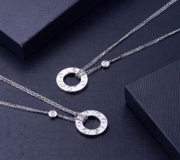 Top Quality 3 Colours Stainless Steel Gold Necklace Love Rings Pendant Classic Style Designer Necklaces White Cubic Zirconia Women 8060734