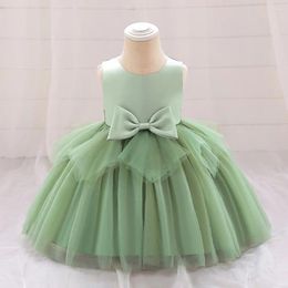 Girl Dresses Product Bow Irregular Mesh Puffy Skirt Sleeveless Wedding Flower Family Gathering School Performance Dress