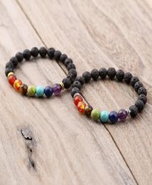 Black Lava Volcanic Stone Bracelet 7 Chakra Natural Stone Yoga Wristband Healing Reiki Prayer Balance Beads Bracelet LJJTA12551306780