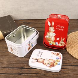 Vintage Cute Rabbit Candy Storage Box Tin Metal Candy Box Gift Cookie Box Easter Handheld Small Sundries Organiser Storage Can