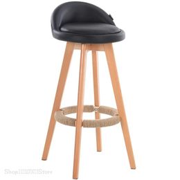 Solid Wood Bar Chair Retro Rotating Bar Chair Modern Simple High Stool Front Desk Creative Bar Stool