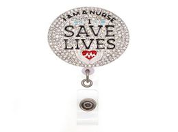 10pcslot Crystal SAVE LIVES I AM A Nurse Enamel Retractable Badge Holder2305570
