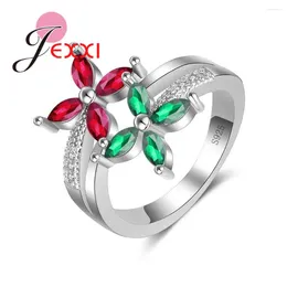 Cluster Rings Arrival Top Quality Wedding Ring For Women 925 Sterling Silver Jewelry Green Red Crystal Stone Fine Fashion Bijoux