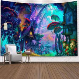 Tapestries Hippy Dreamlike Mushroom Tapestry Home Bedroom Abstract Trippy Fairy Tale Wall Hanging Decor Beach Towel