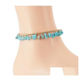 Anklets Bohemian Style Natural Gravel Stone Anklet Double-Layer Retro Bell Hand Woven Beaded Foot Chain 6 Colours Drop Delivery Jewelr Dh4N7