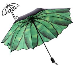 Umbrellas Forest Banana Tree Rain Umbrella Green LeBlack Coating Sun Parasol Fresh 3 Folding Female Dualuse Sunscreen2512448