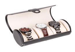 LinTimes New Black Color 3 Slot Watch Box Travel Case Wrist Roll Jewelry Storage Collector Organizer289v5935649