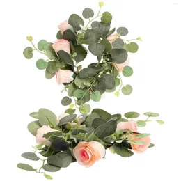 Candle Holders 2 Pcs Artificial Garland Leaf Rings Taper Holder Christmas Gift Wreath Party Decoration (plastic) Spring Rose