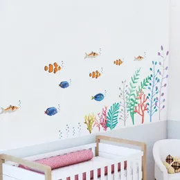 Wall Stickers DIY Adhesive Underwater World Kindergarten Cartoon Background Sticker Colourful Home Play Room Kids Bedroom Decorative Mural