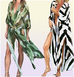 Womens Long Swimsuit Cover Coverup Up Open Front High Split Flowy Chiffon Kimono Beach Cardigan2636397