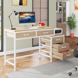 Tribesigns Computer Desk with 5 Drawers, Home Office Desks with Reversible Drawer Cabinet Printer Stand, Industrial PC Desk with