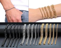 3mm11mm Mens 14K Gold Plated Women Cuban Link Chains Stainless Steel Curb Bracelet Silver Black Colour Wrist Bracelets Gift1102420