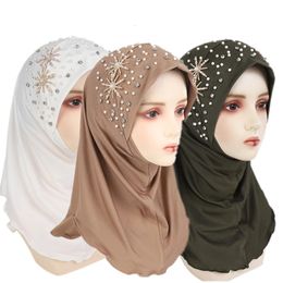 Women Glitter Beadeds Turban Hat Muslim Islamic Instant Hijab Hair Cover Head Scarf Wrap Bonnet Arab Malaysia Accessories 240410