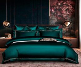 Embroidered Deep Green Blue Duvet Cover Set Premium Soft Egyptian Cotton Bedding set QueenKing size 4Pcs 1BedSheet 2Pillowcases C1886377