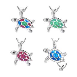 Pendant Necklaces Opal Turtle Necklace Sier Jewellery For Woman Fashion Cute 14 Colours Drop Delivery Pendants Dhllw