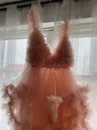 Maternity Dresses Sexy V-neck Pregnant Womens Ball Dress Elegant Ruffled Evening Party Photo Shooting Pink Q240413