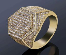 iced out rings for men hip hop luxury designer mens bling diamond hexagon ring 18k gold plated wedding engagement gold silver Ring9259936