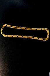 Necklace Chain Real 18 k Yellow GF Gold Solid Fine Stamep 585 Hallmarked Men039s Figaro Bling Link 600mm 8mm9483741