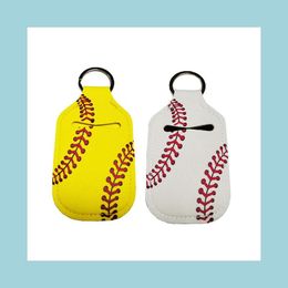 Keychains Baseball Lip Balm Keychain Holder Neoprene Large Rec Softball Key Ring Chapstick Sleeve Boys Girls Ball Season Sports Drop Dhwtp