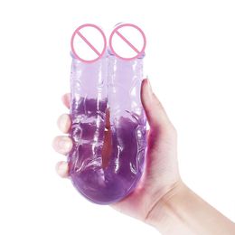 Moonuo Female Masturbator Crystal Transparent Vision Two Heads Touch Soft Dildo Healthy Soft Gel Suction Male Female sexy Toys