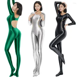 Women's Swimwear Sexy Women Oil Tights Smooth One Piece Swimsuit Bodysuit Glossy Yoga Pants Backless Spandex Zentai Suit Pantyhose Men Plus