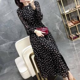 Casual Dresses Chiffon Long-Sleeved Dress Women's Spring And Autumn Retro Polka Dot Woman Vestido De Mujer Femme Robe