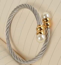 Open pearl bracelet titanium steel bracelet for men and women fashion Jewellery gold stainless steel bracelet women bangle9626570