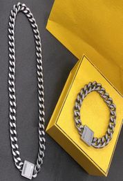 Mens Black Silver Bracelet Necklaces Jewellery Set Designer Chain Letter F Bracelets For Women Couple Chin Necklace Luxury Fashion N6018823