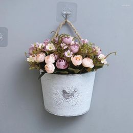 Vases 1Pc Vintage Metal Flower Vase Pastoral Style Rustic Iron Wall Mounted Pot Planters For Balcony Garden Plant With Rope